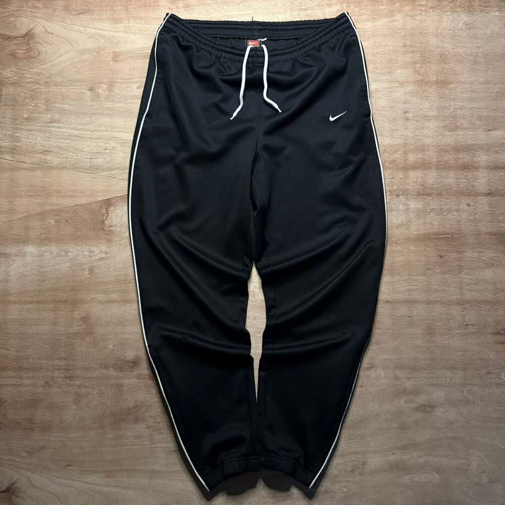 Nike Vintage Y2K Black Mesh Track Pants White Piping Zip Ankle Men’s M